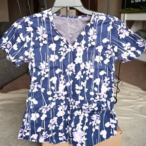 Barco Floral Navy Scrub Top